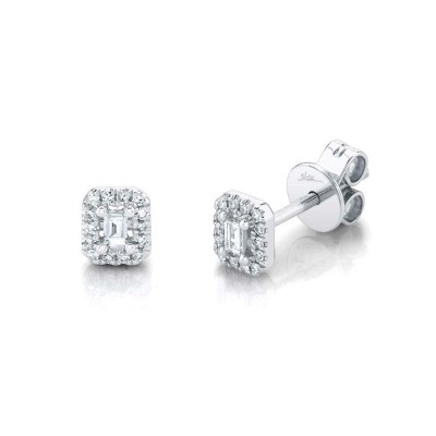 0.12Ct 14K W/G Diamond Baguette Stud Earrings