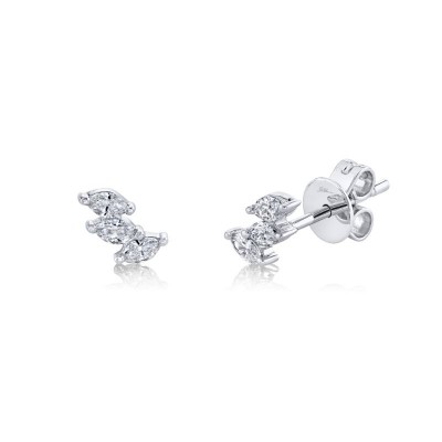 14K White Gold Diamond Marquise Stud Earrings