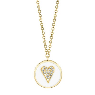 0.04Ct Diamond & White Enamel 14K Y/G Heart Necklace