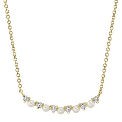 0.12Ct 14K Y/G Diamond & Cultured Pearl Necklace