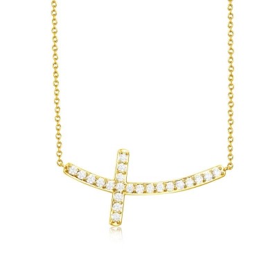 14K White Diamond Sideways Cross Necklace