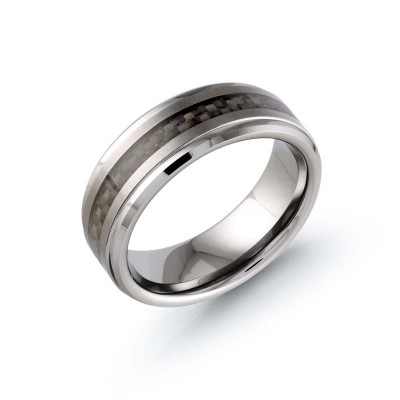 Grey Polished Tungsten Carbide & Carbon Fiber Wedding Band