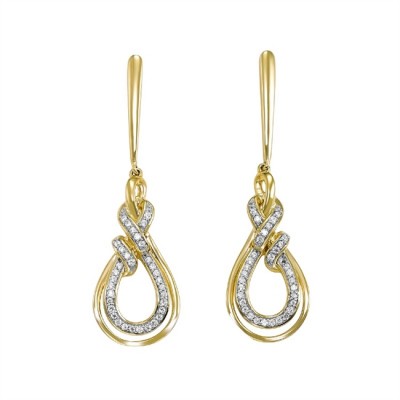 These gorgeous intertwined earrings, crafted from 14K Yellow Gold, are set with 56 round-cut diamonds. Total diamond weight is 1/6 ctw.