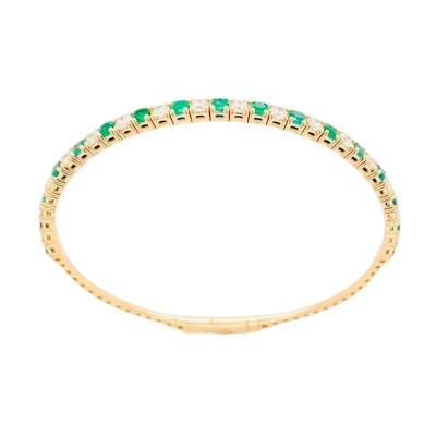 14K Yellow Emerald and Diamond Flex Bracelet