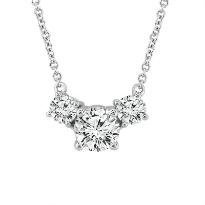 14K White Gold 3 Stone Diamond Necklace