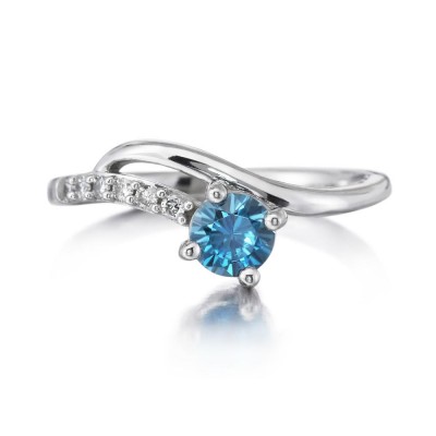14KW Blue Zircon & Diamond Ring