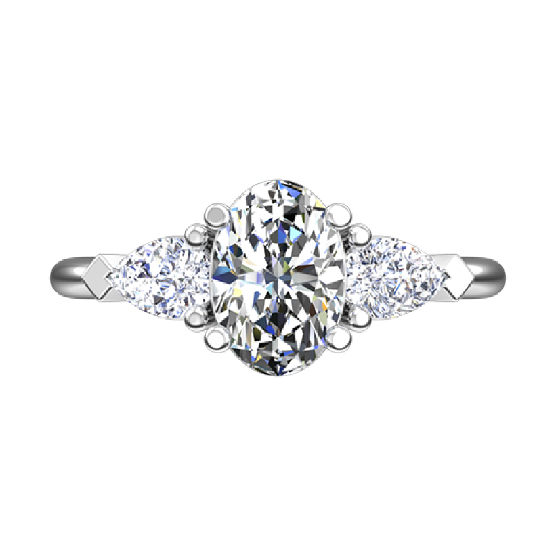 Oval and Pear Three Stone Engagement Semi-mount