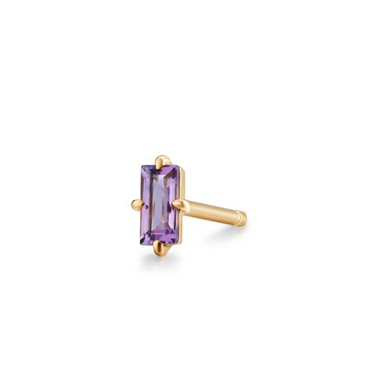 VIOLET Amethyst Baguette Single Stud Earring