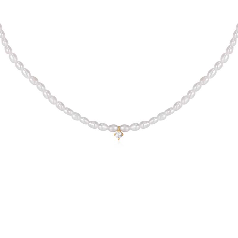 OPHELIA Mini White Pearl & White Sapphire Strand Necklace