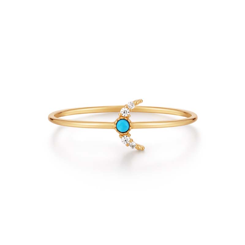 NORA Turquoise & White Sapphire Crescent Moon Ring