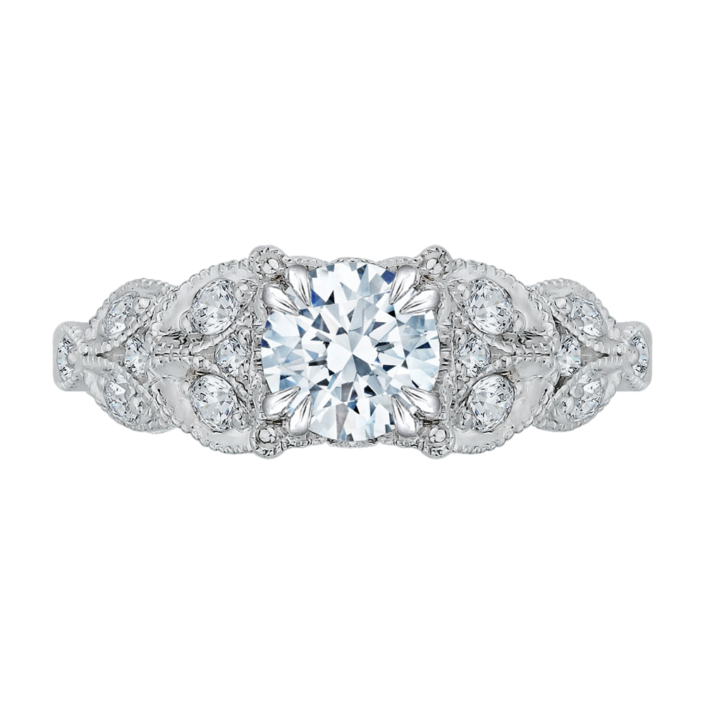 18K White Gold 3/8 Ct Round Cut Diamond Engagement Ring (Semi-Mount)