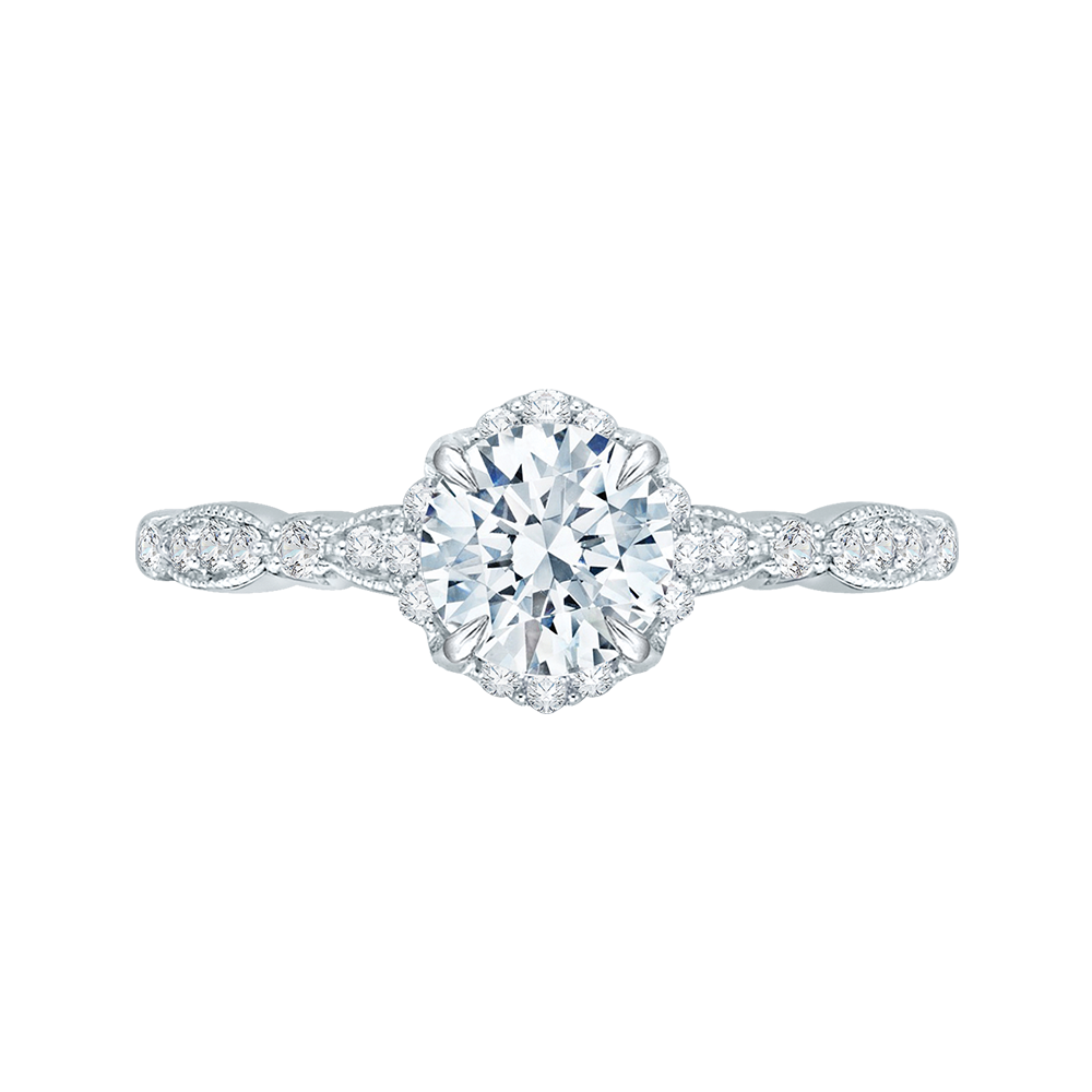18K White Gold 1/5 Ct Round Cut Diamond Engagement Ring (Semi-Mount)