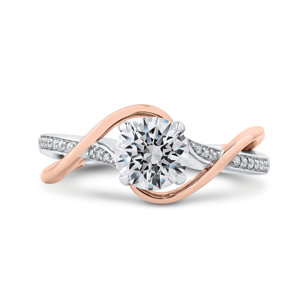 14K Two-Tone Gold .08 Ct Round Cut Diamond Engagement Ring (Semi-Mount)