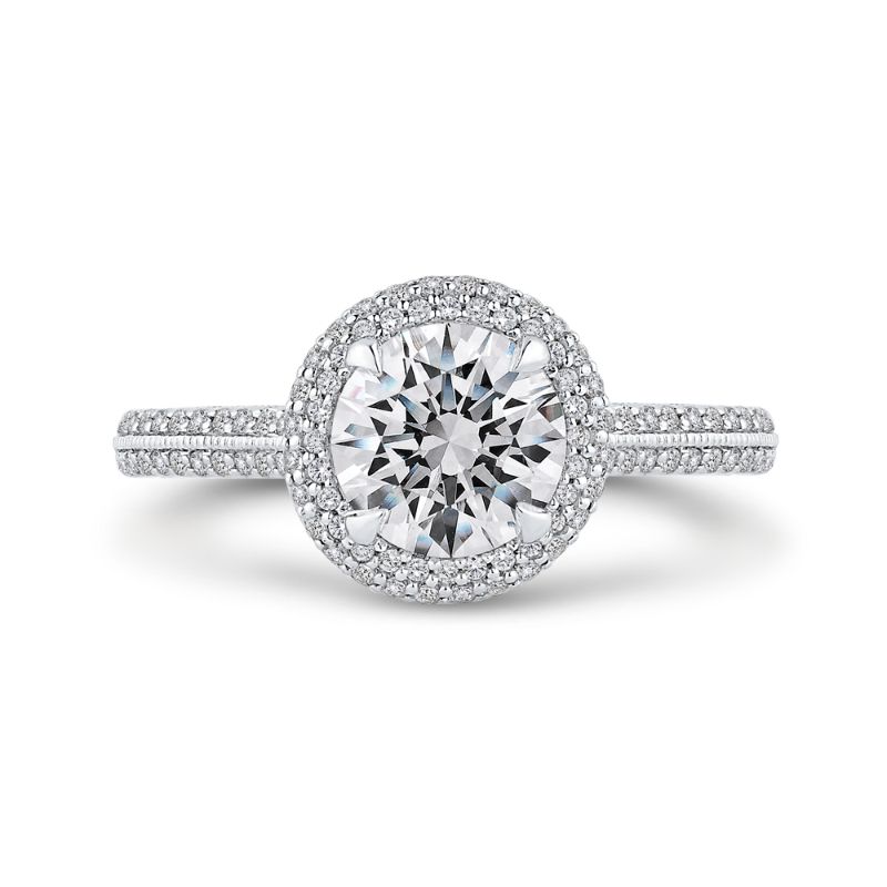 14K Two-Tone Gold Round Cut Diamond Double Halo Engagement Ring (Semi-Mount)
