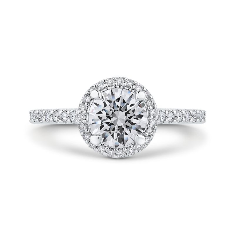 Round Diamond Halo Engagement Ring In 14K White Gold (Semi-Mount)