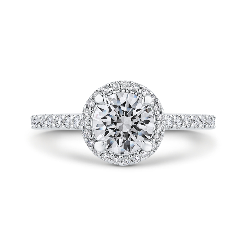 Round Diamond Halo Engagement Ring In 14K White Gold (Semi-Mount)