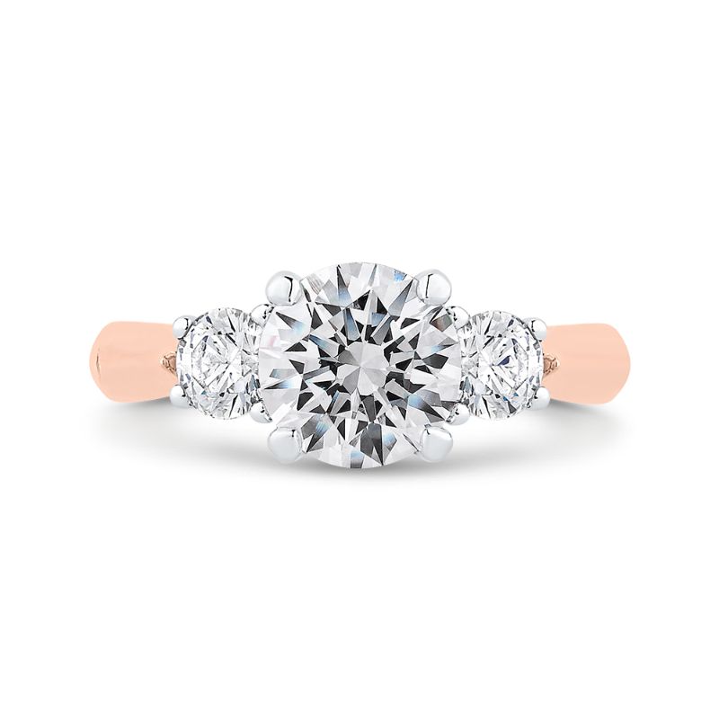 14K Two-Tone Gold Round Diamond Three-Stone Engagement Ring (Semi-Mount)