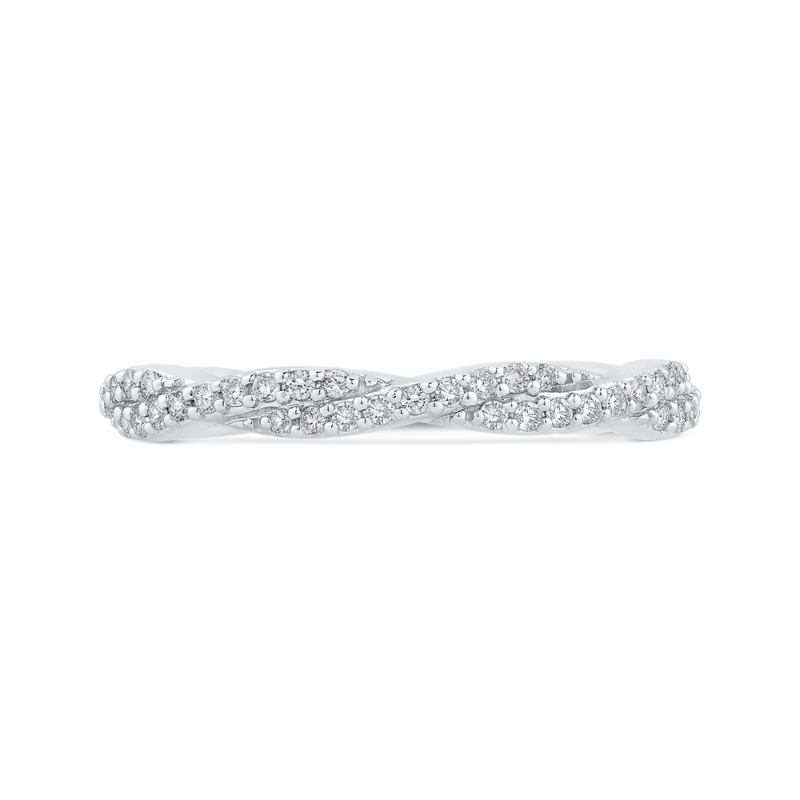 Round Cut Diamond Crossover Shank Half-Eternity Wedding Band In 14K White Gold