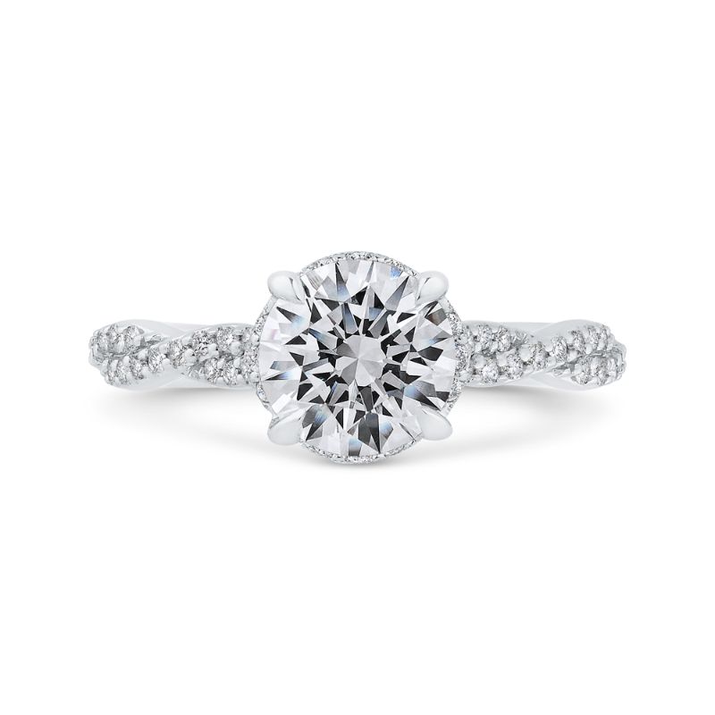 14K White Gold Round Diamond Crossover Shank Engagement Ring (Semi-Mount)