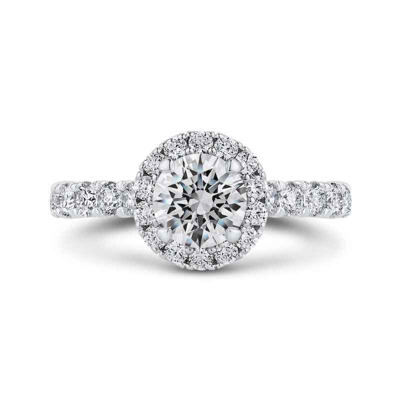 Round Halo Diamond Engament Ring In 14K White Gold (Semi-Mount)