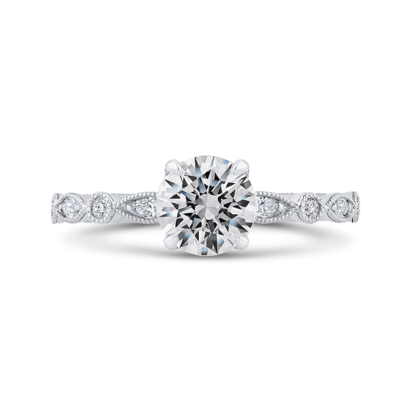 Round Diamond Engagement Ring In 14K White Gold (Semi-Mount)