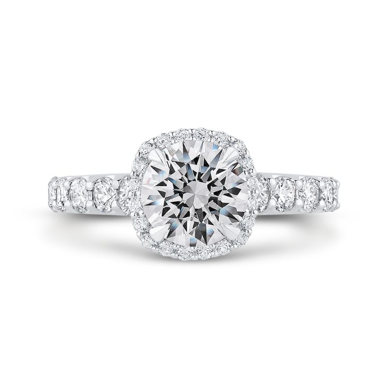 14K White Gold Round Diamond Halo Engagement Ring (Semi-Mount)
