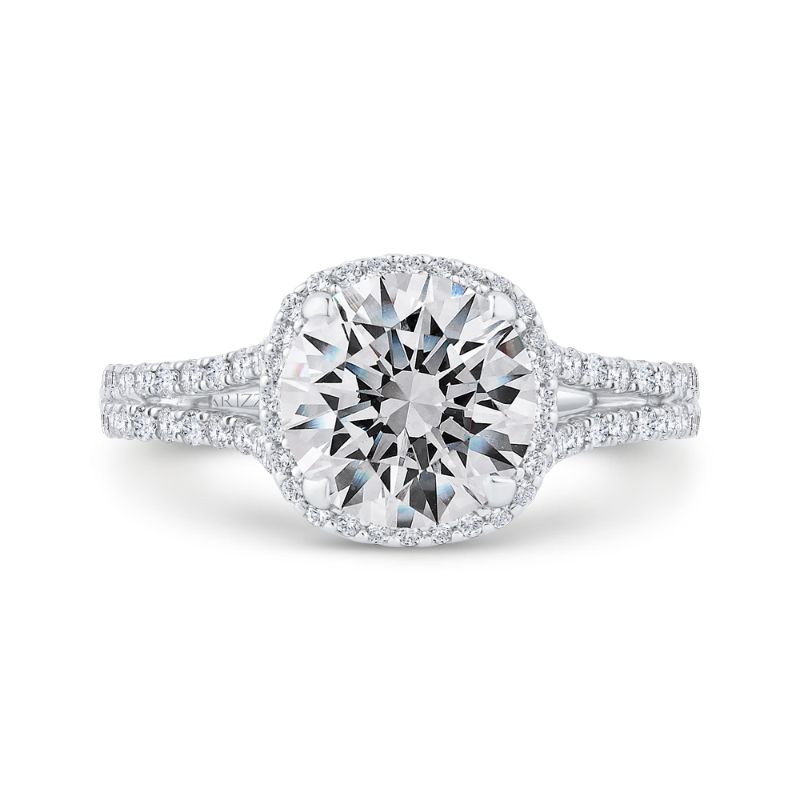 14K White Gold Diamond Halo Engagement Ring (Semi-Mount)