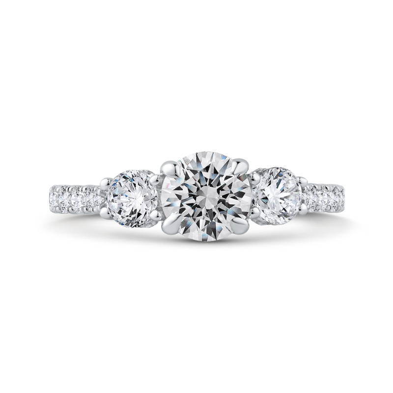 14K White Gold Round Diamond Three-Stone Plus Engagement Ring with Round Shank (Semi-Mount)