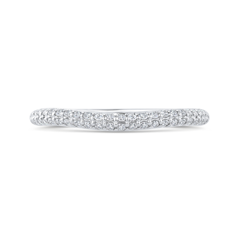 14K White Gold Double Row Round Diamond Wedding Band