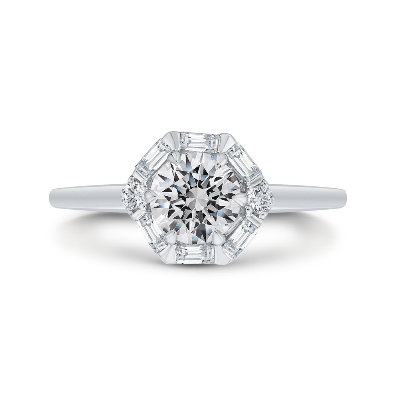 14K White Gold Round Diamond Halo Engagement Ring (Semi-Mount)