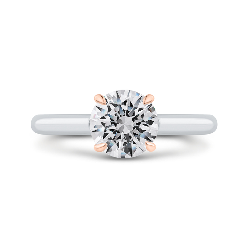 14K Two-Tone Gold Round Diamond Solitaire Plus Engagement Ring with Milgrain (Semi-Mount)