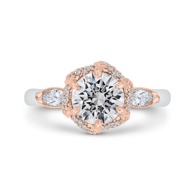 14K Two-Tone Gold Round Diamond Engagement Ring with Milgrain (Semi-Mount)