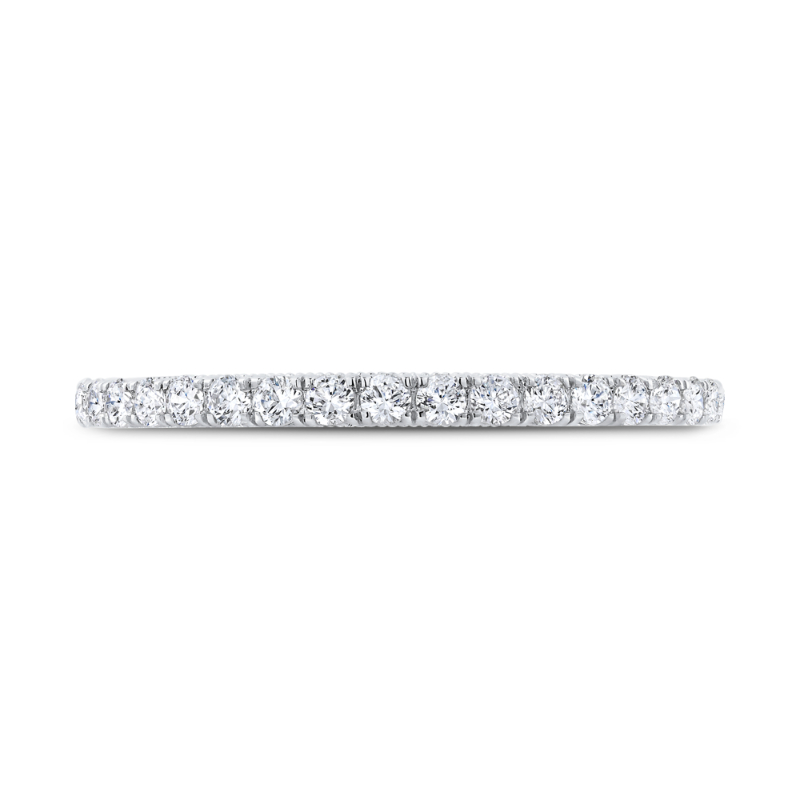 14K White Gold Diamond Wedding Band with Milgrain