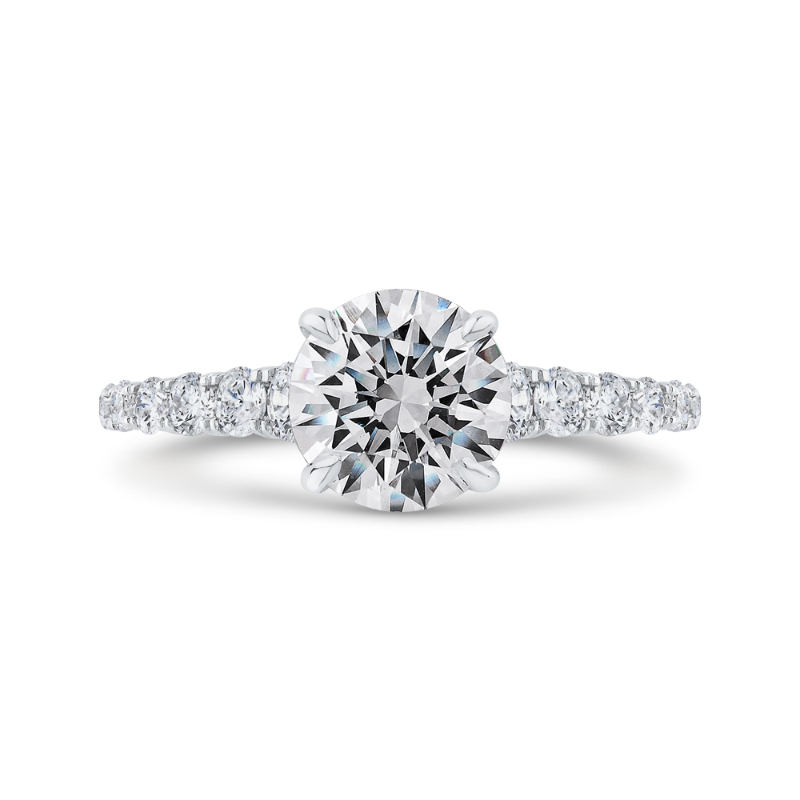 14K White Gold Round Diamond Engagement Ring with Milgrain (Semi-Mount)