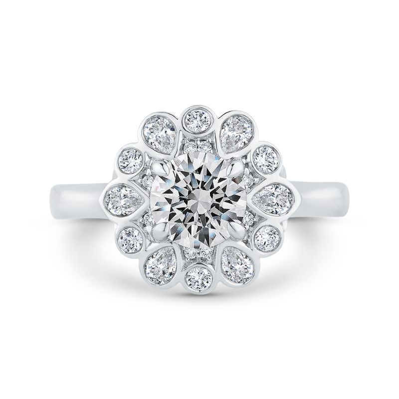 14K White Gold Round Cut Diamond Halo Engagement Ring (Semi-Mount)