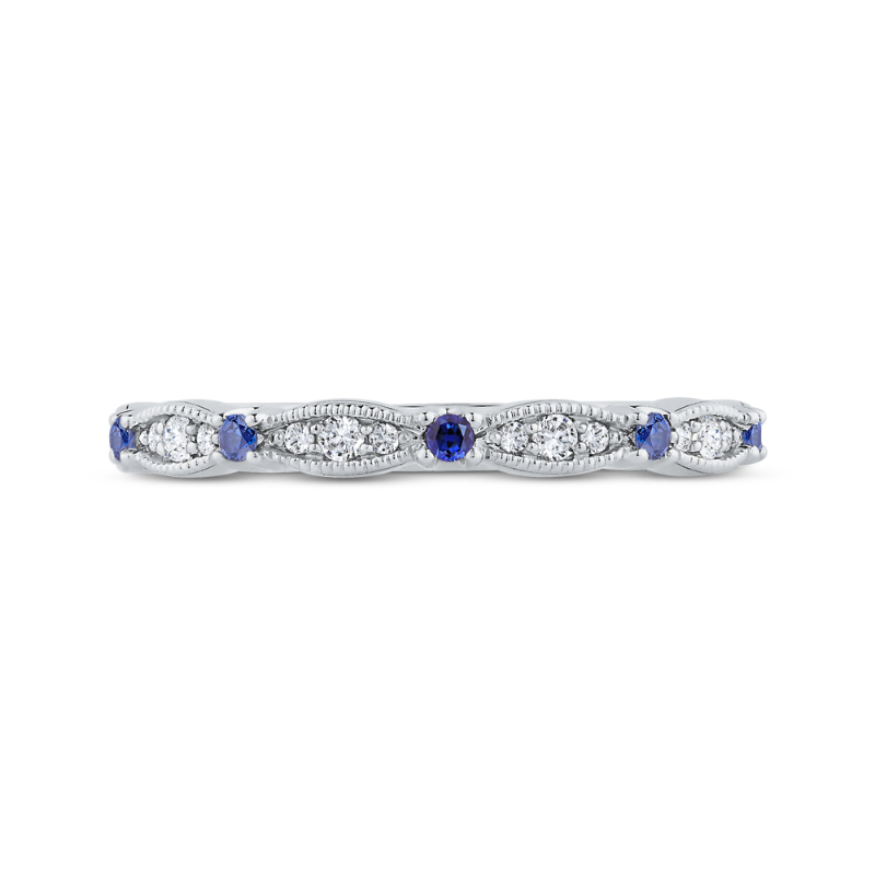 14K White Gold Round Diamond & Sapphire Wedding Band