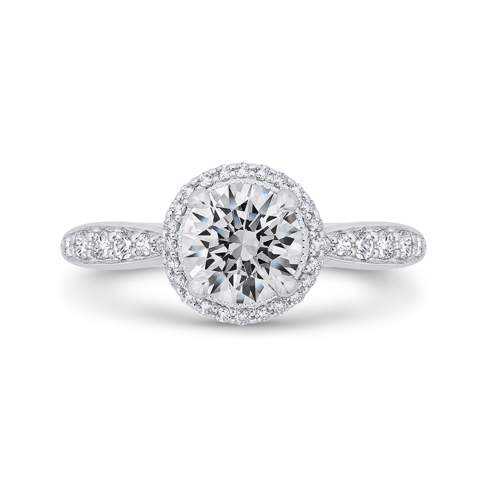 14K White Gold Round Cut Diamond Halo Engagement Ring (Semi-Mount)