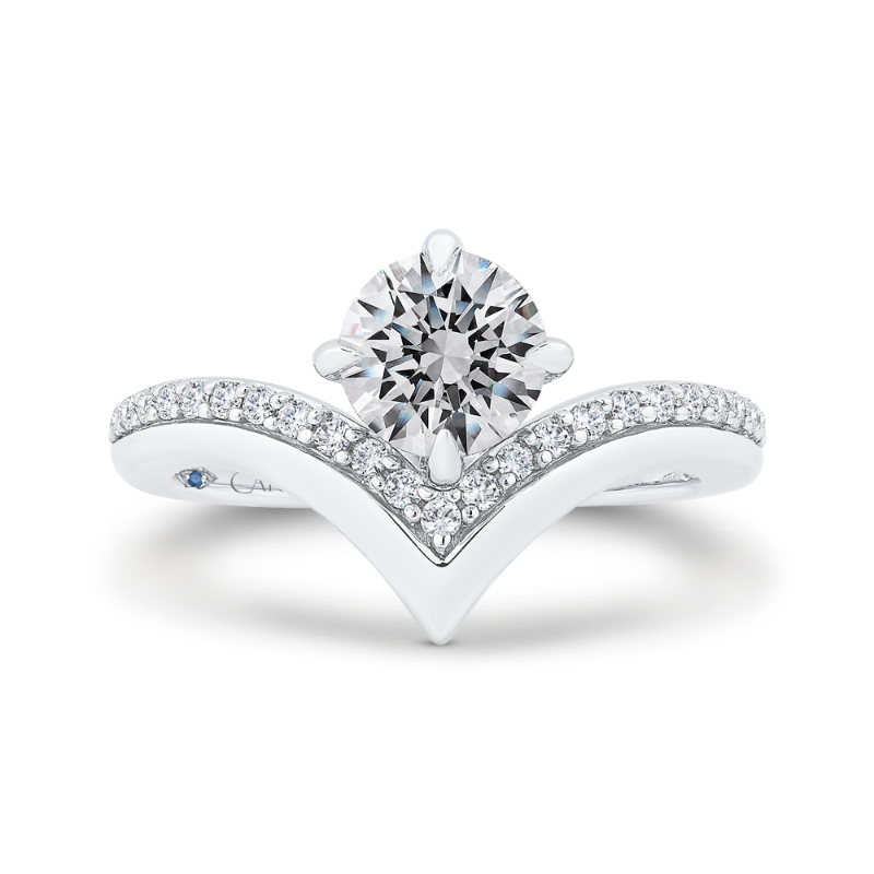 14K White Gold Round Cut Diamond Engagement Ring (Semi-Mount)