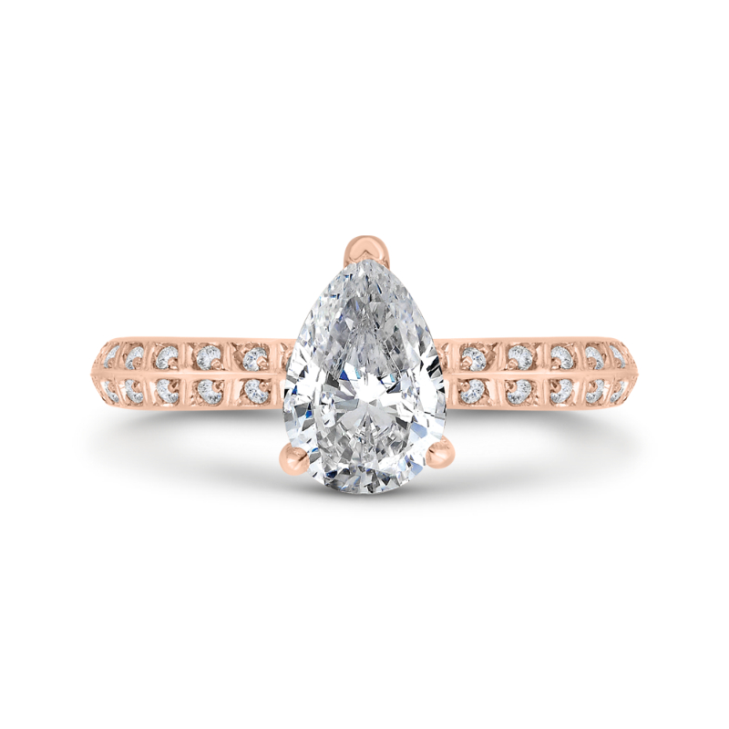 14K Rose Gold Pear Diamond Double Row Engagement Ring with Round Shank (Semi-Mount)