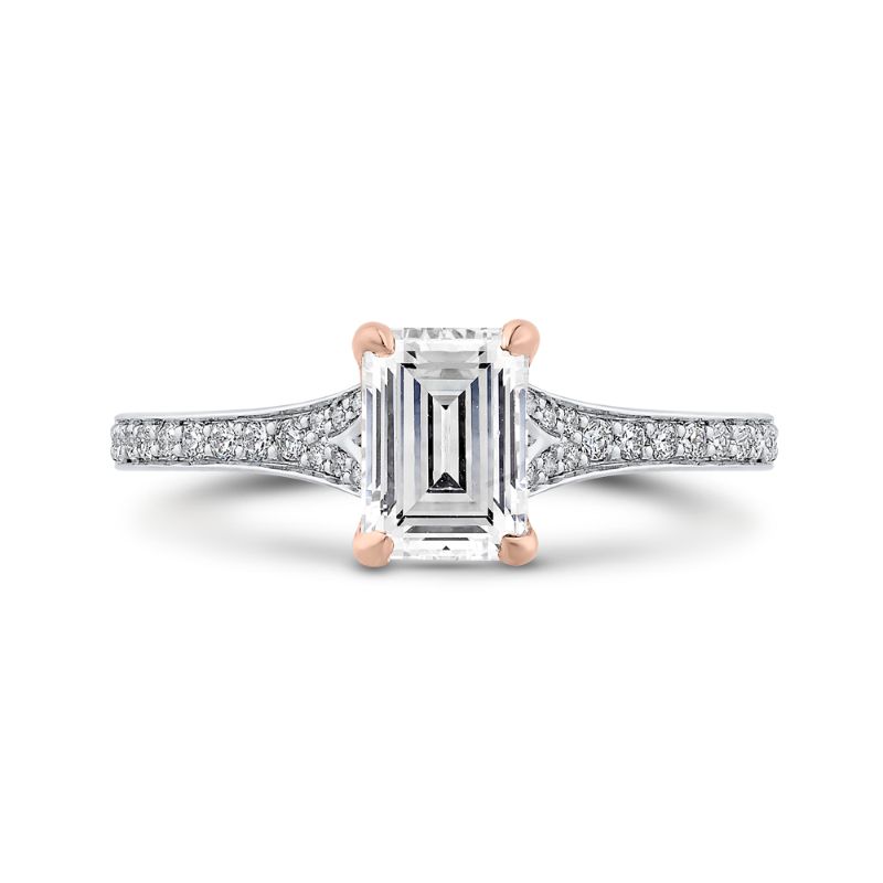 14K Two-Tone Gold Emerald Cut Diamond Engagement Ring (Semi-Mount)