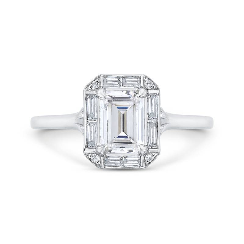 Emerald Cut Diamond Engagement Ring with Round Shank In 14K White Gold (Semi-Mount)