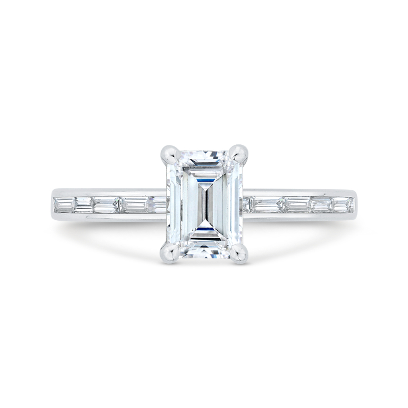 14K White Gold Emerald Cut Diamond Solitaire Plus Engagement Ring (Semi-Mount)