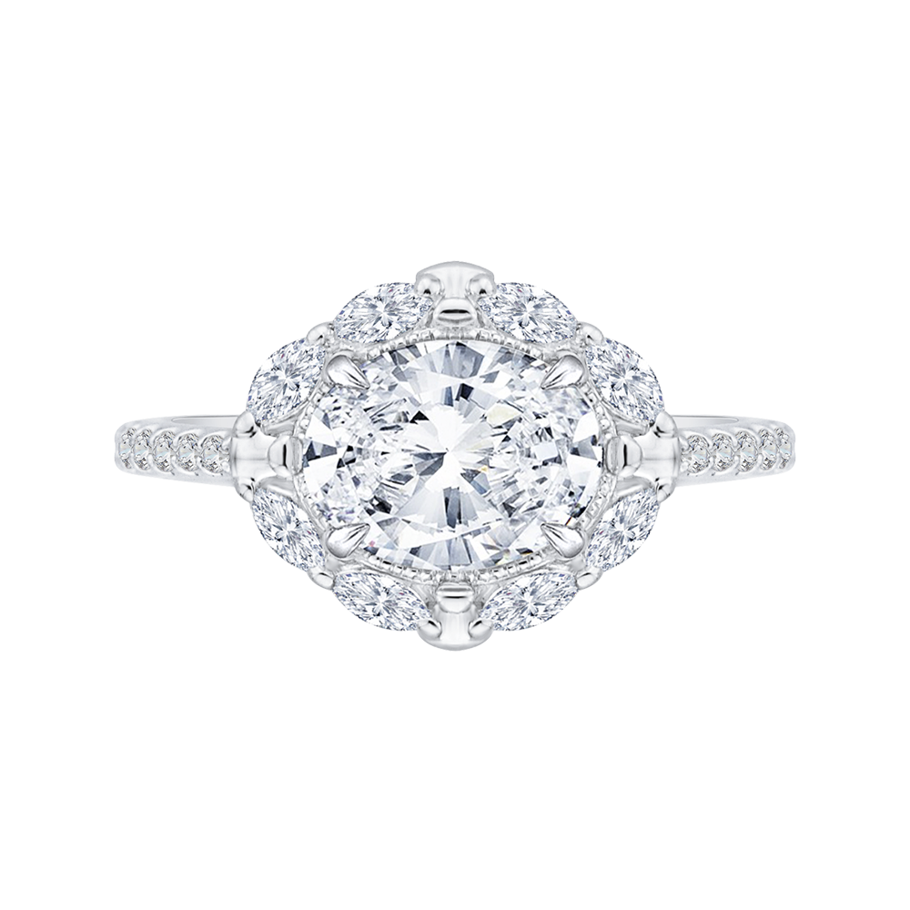 18K White Gold 1/2 Ct Oval Cut Diamond Engagement Ring (Semi-Mount)