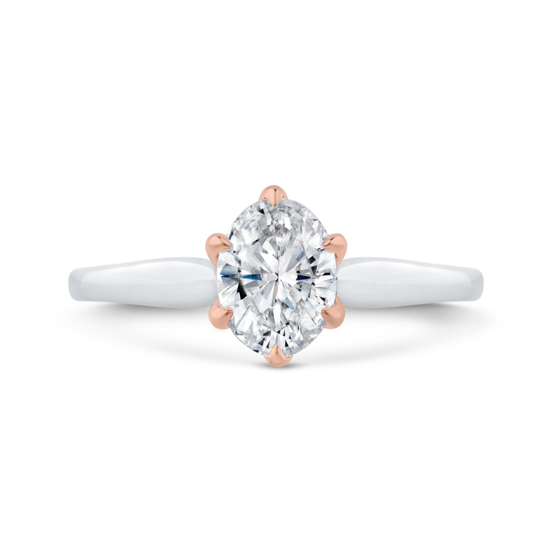 14K Two-Tone Gold Oval Diamond Solitaire Engagement Ring (Semi-Mount)