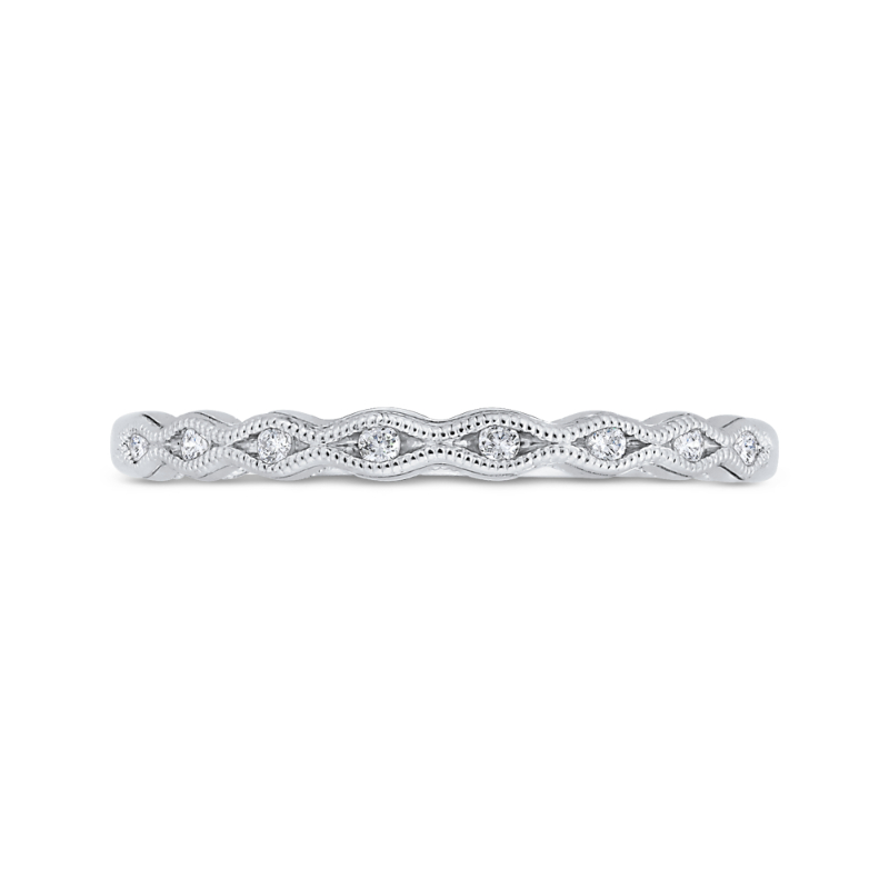 14K White Gold Diamond Wedding Band with Milgrain