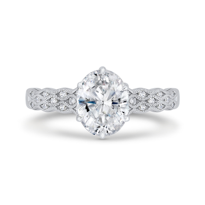 14K White Gold Oval Diamond Engagement Ring with Milgrain (Semi-Mount)