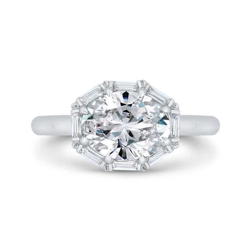 14K White Gold Oval Cut Diamond Cathedral Engagement Ring (Semi-Mount)