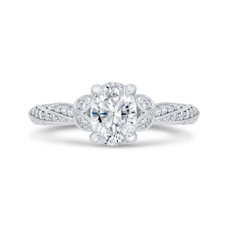 14K White Gold Oval Cut Diamond Split Shank Engagement Ring (Semi-Mount)