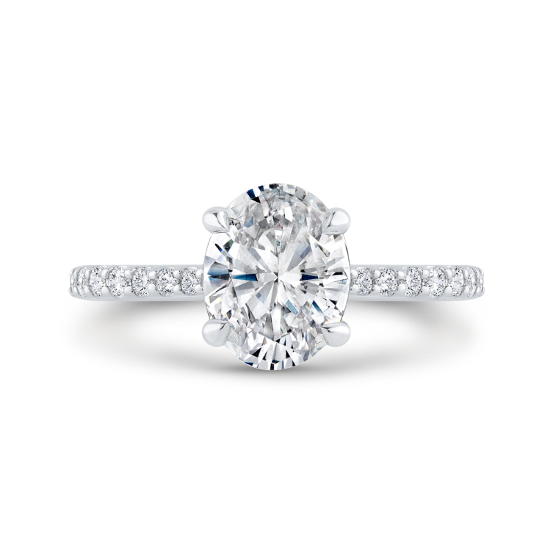 14K White Gold Oval Cut Diamond Solitaire Plus Engagement Ring (Semi-Mount)