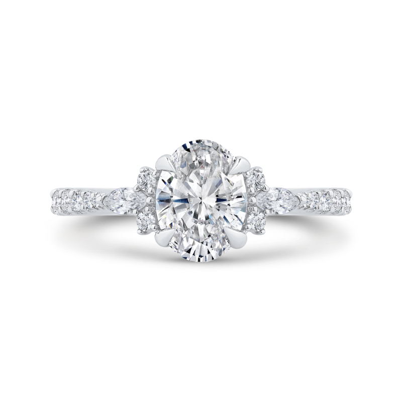 14K White Gold Three Stone Plus Round Diamond Engagement Ring (Semi-Mount)